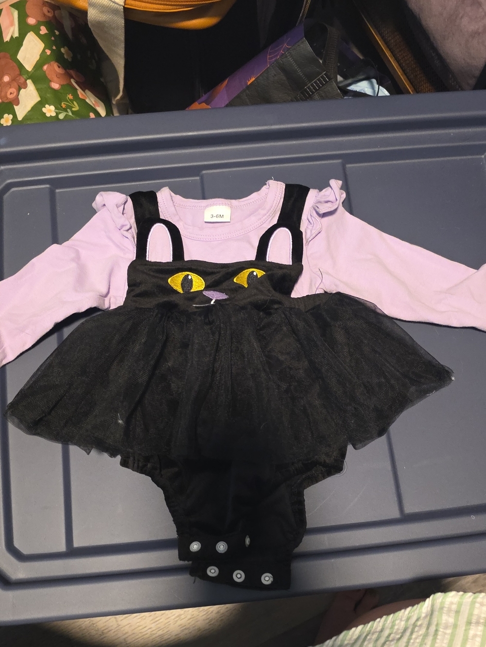 SHEIN Lilac Long-Sleeve Bodysuit with Black Cat Tutu